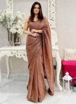 Silk Brown Party Wear Sequins Work Saree